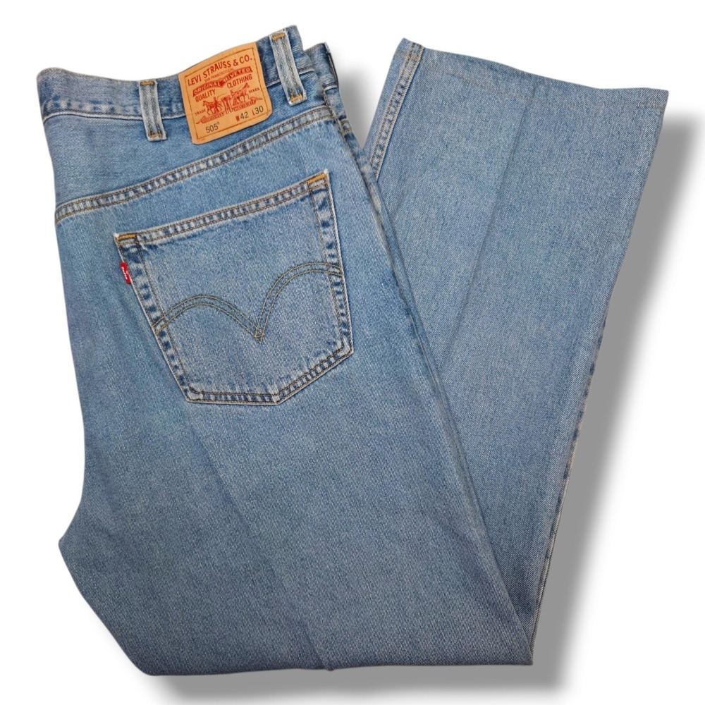 Levi's 505 Regular Fit Straight Leg Jeans Light Wash Custom Hem Y2K W42 L29.5